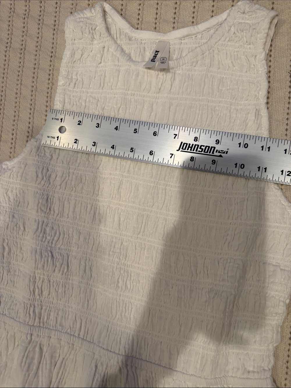 NWOT- PACT ORGANIC COASTAL DOUBLE GAUZE SMOCKED MIDI DRESS- MEDIUM- CREAM - Picture 15 of 16